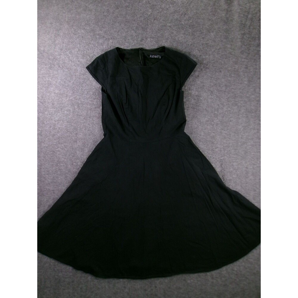 PUKAVT Dress Women Large Fit and Flare Cap Sleeve Black Cotton Spandex A-Line